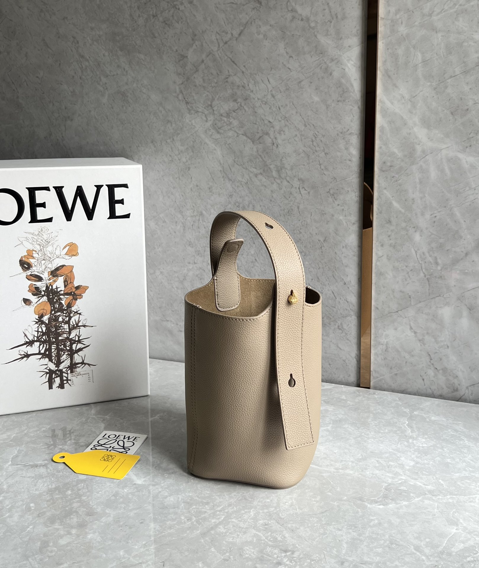 Loewe Mini Pebble Bucket Bag in Soft Grained Calfskin Sand